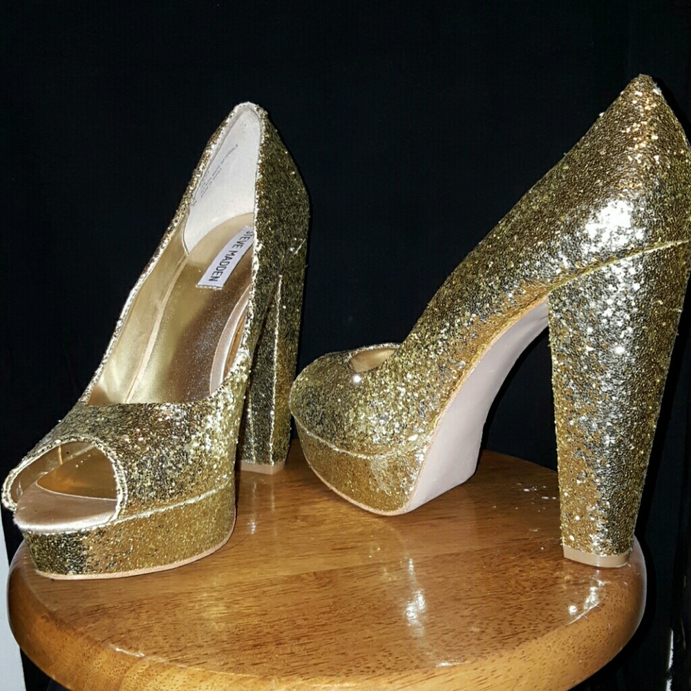 Steve Madden Gold Glitter Platform Heels